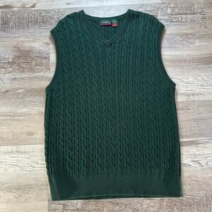 Vintage 90s Saddlebred Green Cable Knit Sweater Vest XL Preppy Academia Vibes